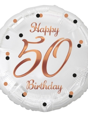 balon foliowy 50 Happy Birthday biały różowo złoty