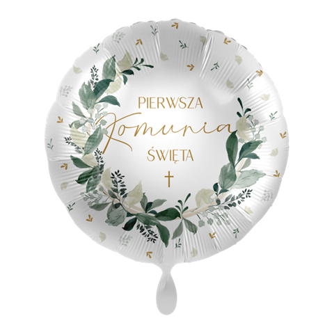 Balon Foliowy Pierwsza Komunia Święta + otoczka z zielonych liści