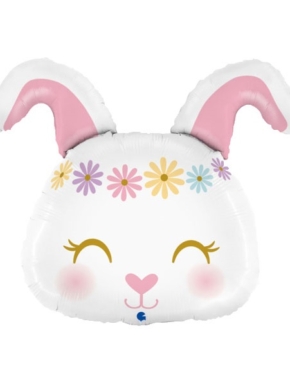 Balon foliowy w kształcie głowy królika biało-różowy