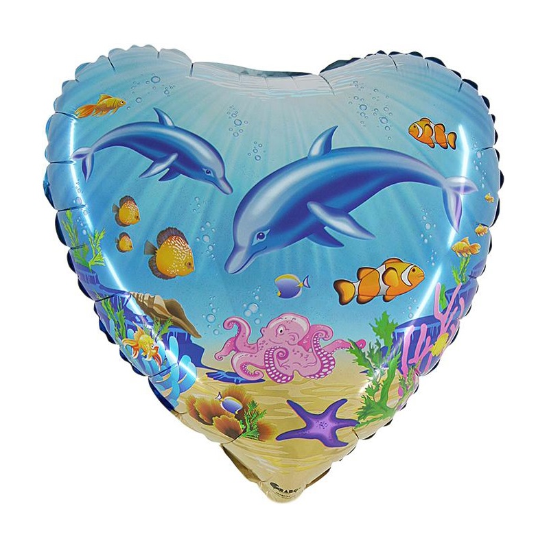 balon foliowy w kształcie serca delfiny i rafa koralowa