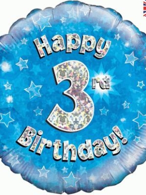 balon foliowy happy 3 birthday holo nieieski