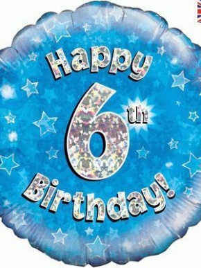 balon foliowy happy 6 bithday holo niebieski
