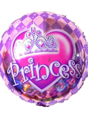 Balon foliowy okrągły z nadrukiem korony i napisem Princess