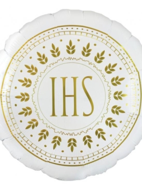 balon foliowy biały z złotym nadrukiem IHS
