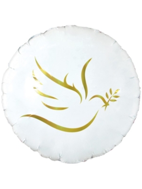 balon foliowy biały z nadrukiem złotego gołębia