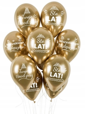 balon lateksowy Glossy złoty chromowy z nadrukiem