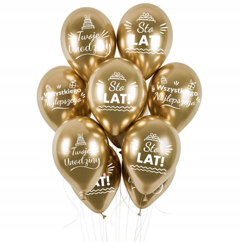 balon lateksowy Glossy złoty chromowy z nadrukiem