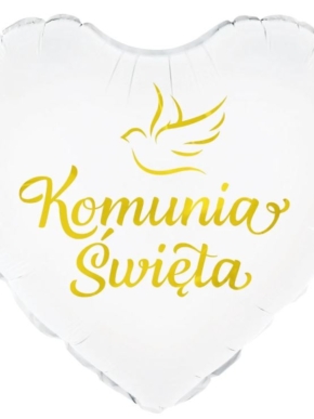 balon foliowy serce z złotym nadrukiem gołąbka Komunia Święta
