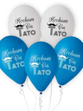 balon lateksowy biały i granatowy z nadrukiem Kocham Cię Tato