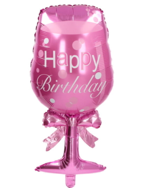 balon foliowy kieliszek różowy Happy Birthday