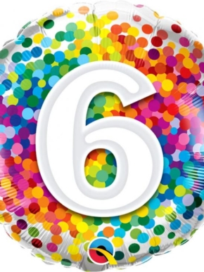 BALON FOLIOWY TĘCZOWE KONFETTI 6 OKRĄGŁY 18''