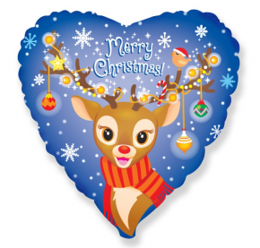 balon foliowy renifer Merry Christmas - serce 18''