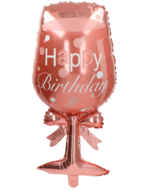 balon foliowy kieliszek rose gold Happy Birthday