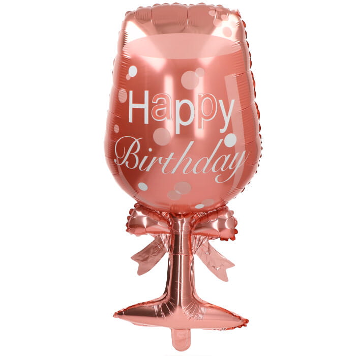 balon foliowy kieliszek rose gold Happy Birthday