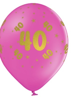 Balon lateksowy 40 urodziny różowy ze złotym napisem