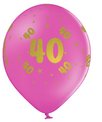 Balon lateksowy 40 urodziny różowy ze złotym napisem
