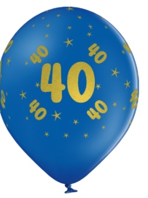 Balon lateksowy 40 urodziny niebieski ze złotym napisem