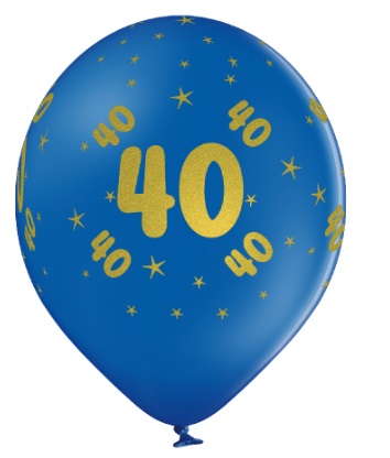 Balon lateksowy 40 urodziny niebieski ze złotym napisem