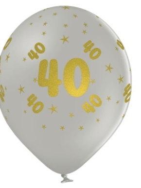 Balon lateksowy 40 urodziny szarym ze złotym napisem