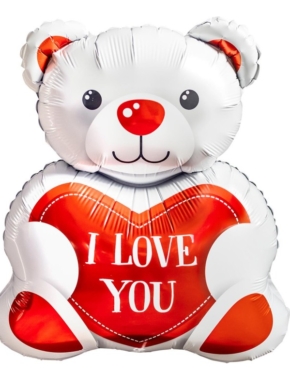 Balon foliowy biały miś z czerwonym sercem I LOVE YOU