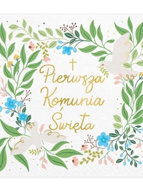 Pierwsza Komunia Święta otoczka z zielonych liści.