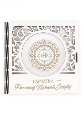 Pamiątka I Komunii Świętej drewniana IHS