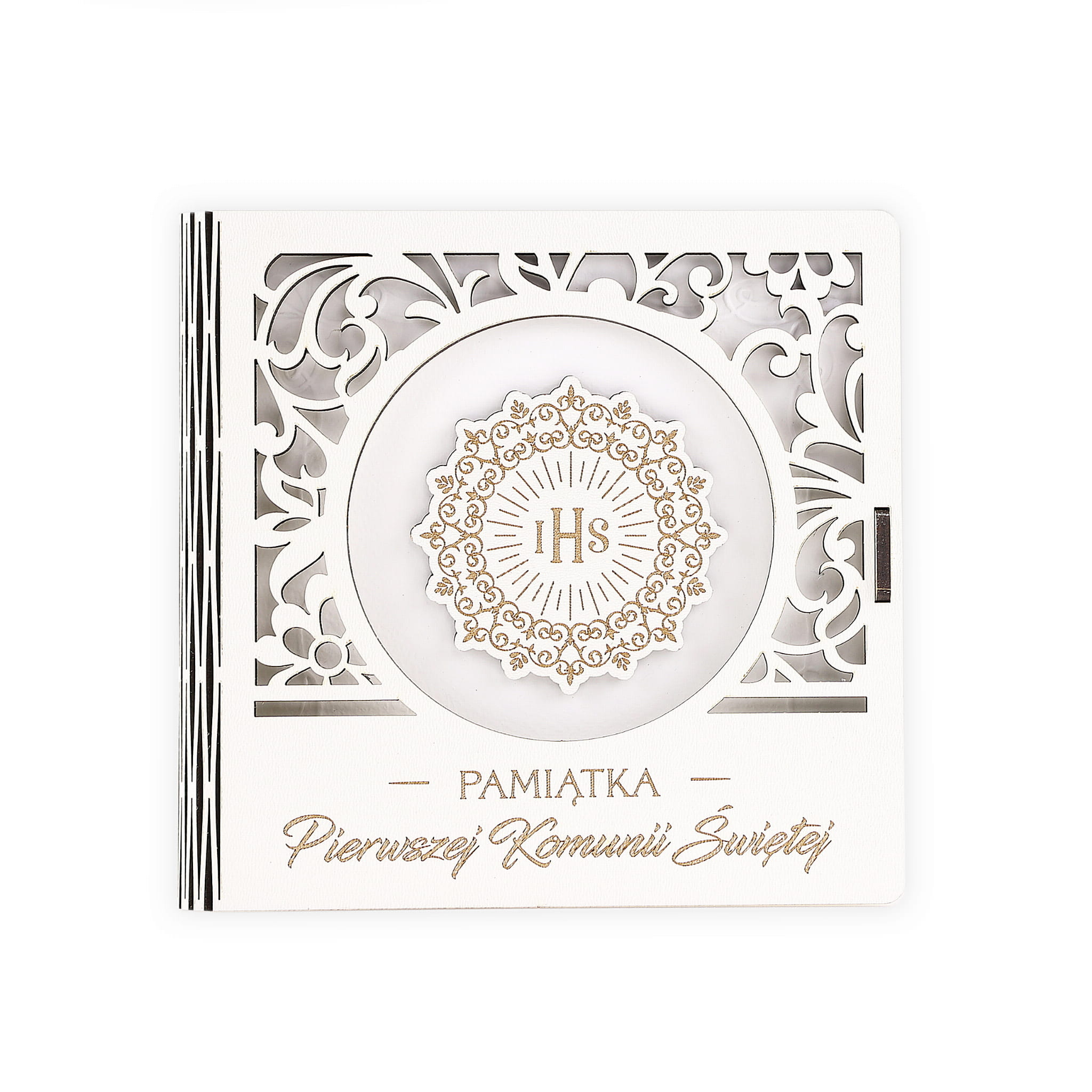 Pamiątka I Komunii Świętej drewniana IHS