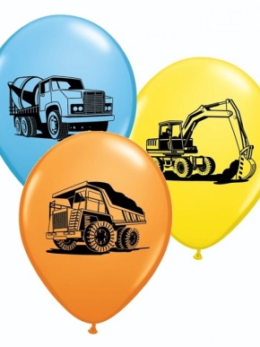 balony lateksowe pojazdy budowlane koparka, wywrotka i betoniarka