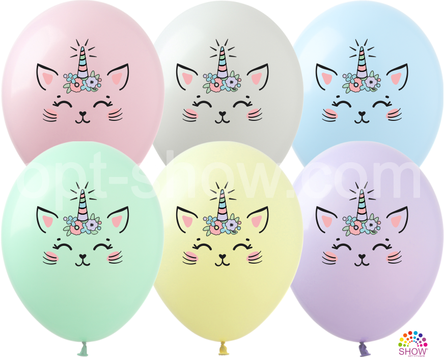 balon lateksowy z nadrukiem śpiącego kotka - jednorożca