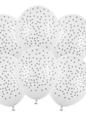 balon lateksowy pastelowy biały w złote kropki