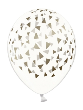 balon lateksowy CRYSTAL- CLEAR w złote trójkąty