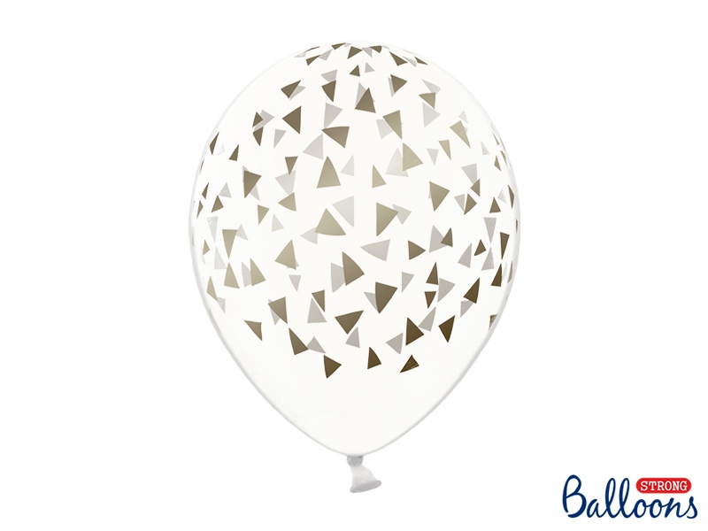 balon lateksowy CRYSTAL- CLEAR w złote trójkąty