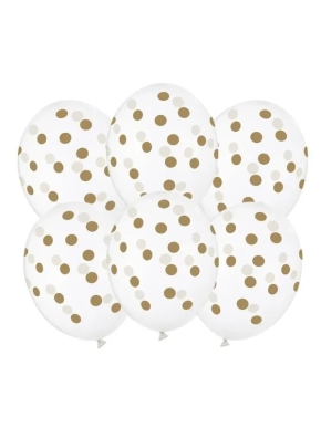 balon lateksowy CRYSTAL- CLEAR w złote kropki