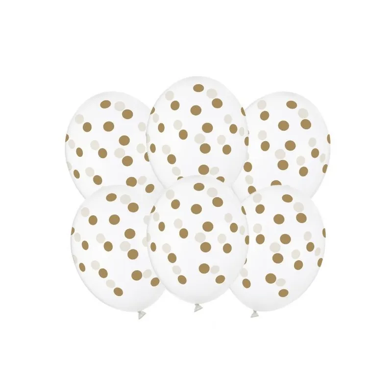 balon lateksowy CRYSTAL- CLEAR w złote kropki