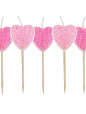Świeczki piker serca różowe brokatowe