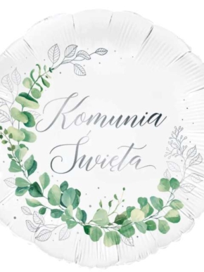 Balon Foliowy Komunia Święta z otoczką z zielonych liści