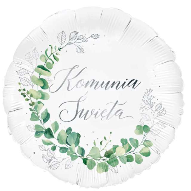 Balon Foliowy Komunia Święta z otoczką z zielonych liści