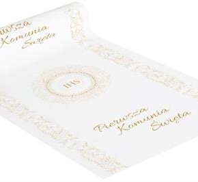 Bieżnik papierowy z nadrukiem Pierwsza Komunia Święta i IHS.