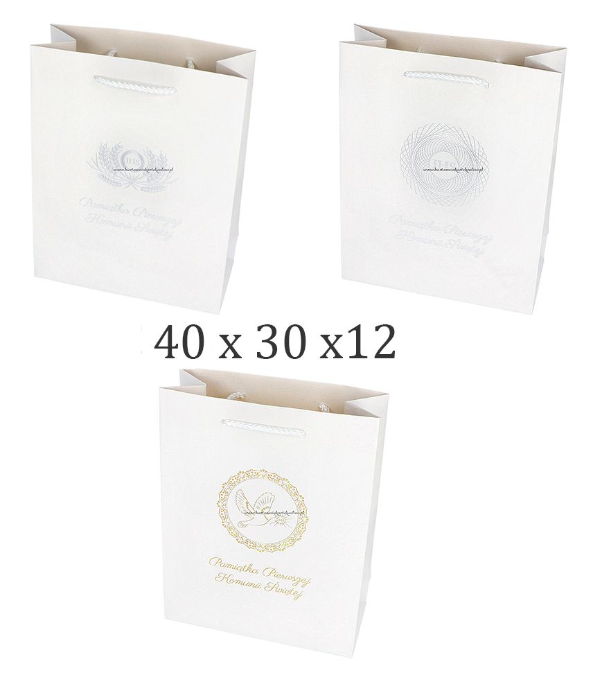 torebki prezentowe komunia święta srebrny nadruk