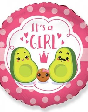 Balon foliowy okrągły It’s a Girl avocado