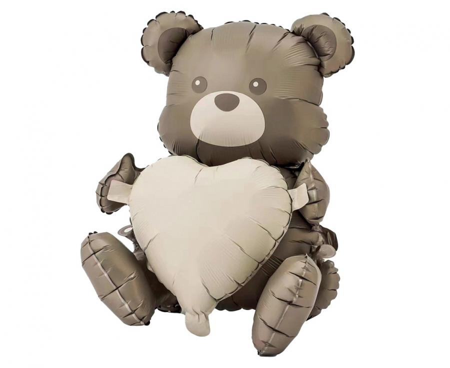 Balon foliowy brązowy miś z sercem – na pwietrze