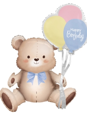 Balon Foliowy Miś z kokardą i balonami w ręku