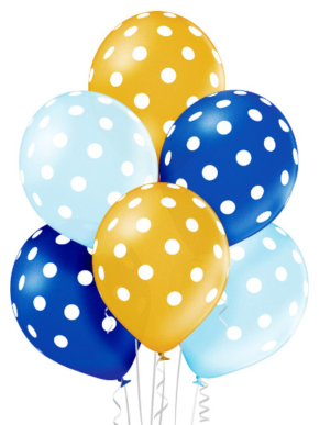 Zestaw balonów lateksowych metalizowanych mix niebiesko - złoty w kropki groszki