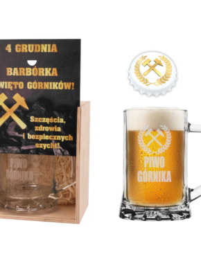 Kufel dla Górnika w drewnianej skrzyni+ otwieracz ( kapsel)