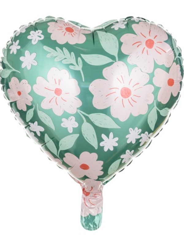 Balon foliowy serce zielone w kwiaty