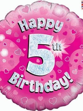 Balon foliowy Happy 5 Birthday HOLO różowy