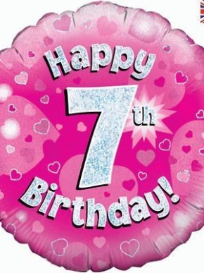 Balon foliowy Happy 7 Birthday HOLO różowy