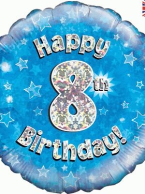 Balon Foliowy Happy 8 Birthday HOLO niebieski