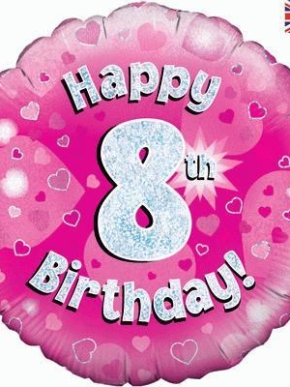 Balon foliowy Happy 8 Birthday HOLO różowy