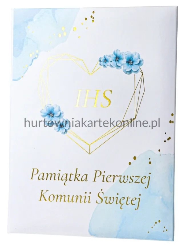 pamiątka I Komunii Świętej niebieskie serce chłopak